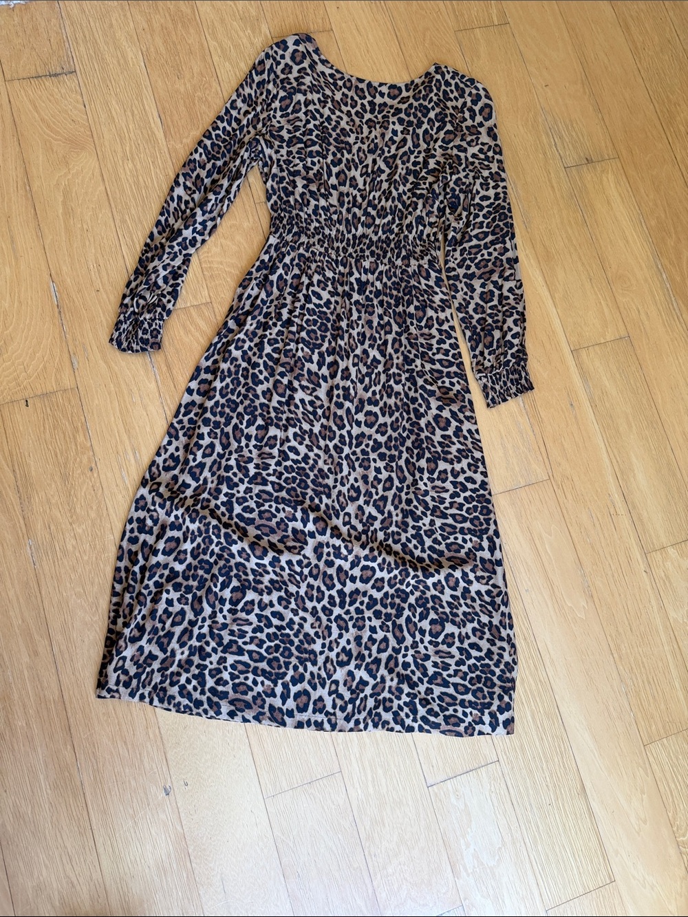 H&M Leopard Print Long Sleeve Midi Dress - Brown and Black